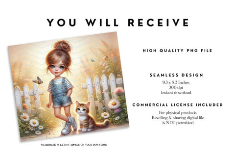 Girl and Kitten Tumbler Sublimation Wrap Sublimation BijouBay 