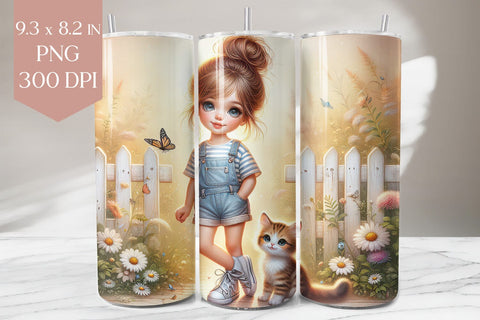 Girl and Kitten Tumbler Sublimation Wrap Sublimation BijouBay 