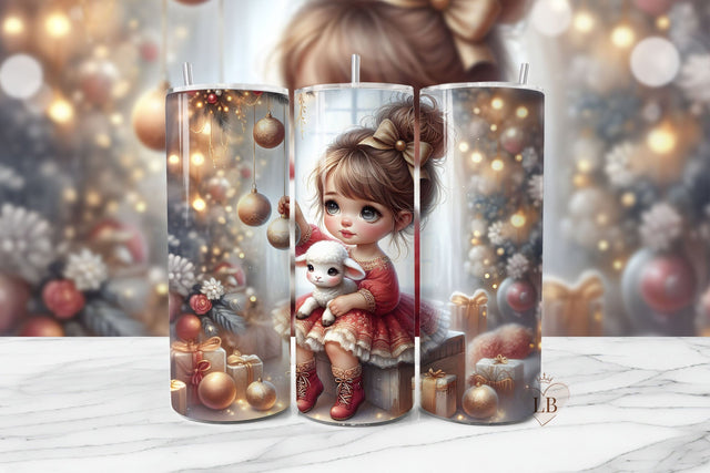 Girl and Lamb Christmas Tumbler Wrap PNG Sublimation BijouBay 