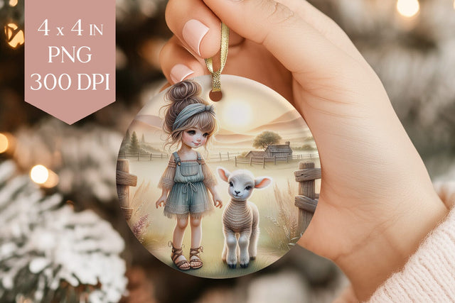 Girl and Lamb Ornament PNG Sublimation Sublimation BijouBay 