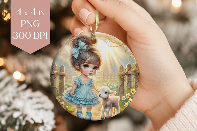 Girl and Lamb Ornament Sublimation PNG Sublimation BijouBay 
