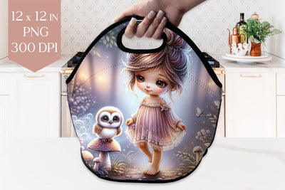 Girl and Owl Lunch Bag PNG Sublimation BijouBay 