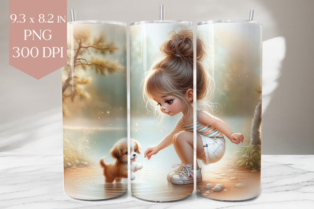 Girl and Puppy by the Lake Tumbler Sublimation Design Sublimation BijouBay 