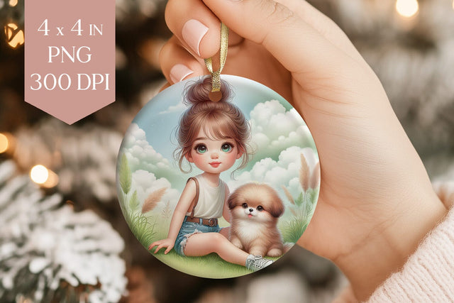 Girl and Puppy Ornament Sublimation PNG Sublimation BijouBay 