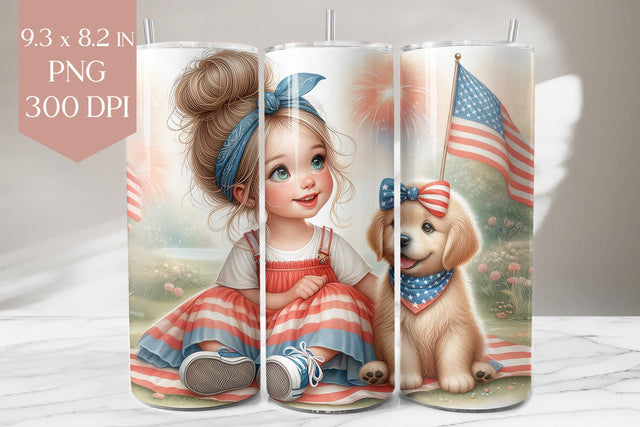 Girl and Puppy Patriotic Tumbler Sublimation Sublimation BijouBay 