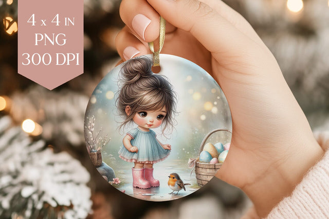 Girl and Robin Ornament PNG Sublimation BijouBay 