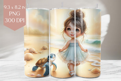 Girl and Sea Turtle Beach Tumbler Wrap PNG Sublimation BijouBay 