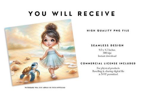 Girl and Sea Turtle Beach Tumbler Wrap PNG Sublimation BijouBay 