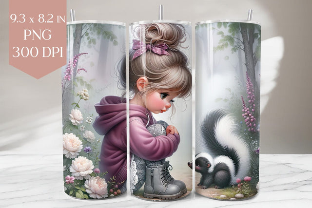 Girl and Skunk Forest Tumbler PNG Sublimation BijouBay 