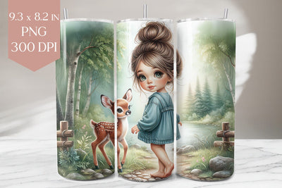 Girl & Baby Deer Tumbler PNG Sublimation BijouBay 