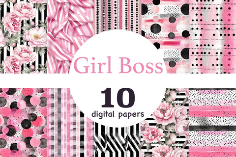 Girl Boss Digital Paper | Black Pink Background Digital Pattern GlamArtZhanna 