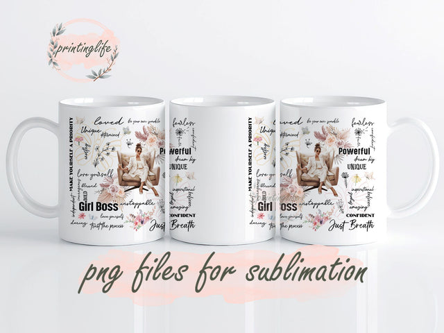 Girl Boss Strong Women Positive Mug Wrap Design, Instant Digital Design Download Mug Wrap Design, Mug Design PNG11oz Sublimation PrintingLife 