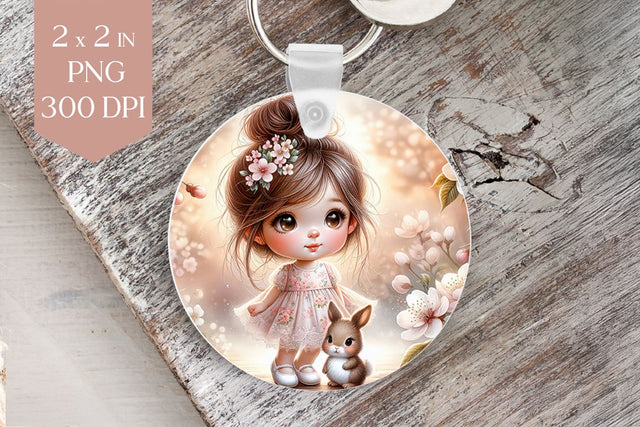 Girl & Bunny Keychain PNG Sublimation BijouBay 