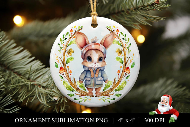 Girl Bunny Round Christmas Ornament Sublimation PNG Sublimation BijouBay 