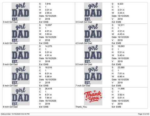 Girl Dad Embroidery Design – Varsity Dad EST Typography Father's Day Machine Embroidery File Embroidery/Applique DESIGNS PatternFeed8 