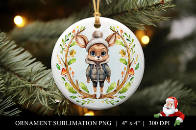 Girl Deer Round Christmas Ornament Sublimation PNG Sublimation BijouBay 