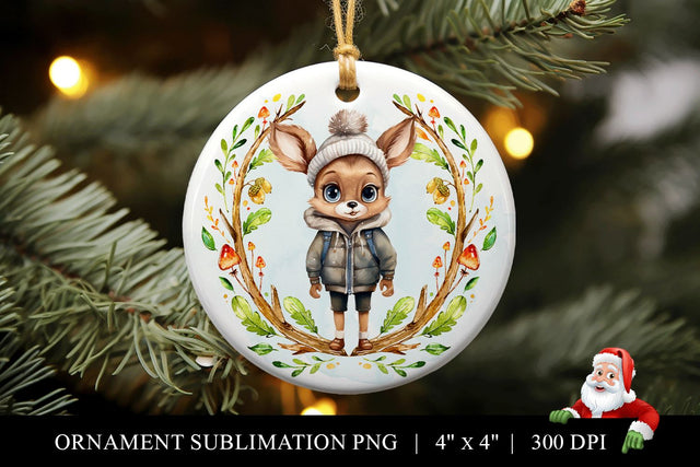 Girl Deer Round Christmas Ornament Sublimation PNG Sublimation BijouBay 