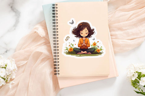 Girl doing yaga meditation with flower Sticker Design Sublimation Regulrcrative 