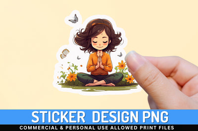 Girl doing yaga meditation with flower Sticker Design Sublimation Regulrcrative 
