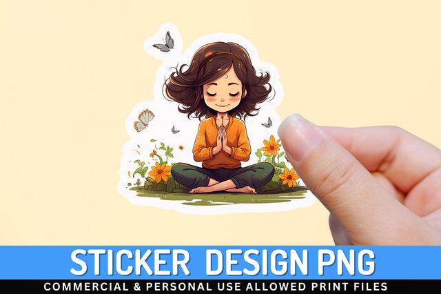 Girl doing yaga meditation with flower Sticker Design Sublimation Regulrcrative 