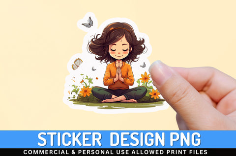 Girl doing yaga meditation with flower Sticker Design Sublimation Regulrcrative 