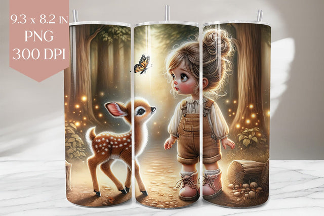 Girl & Fawn Forest Tumbler PNG Wrap Sublimation BijouBay 