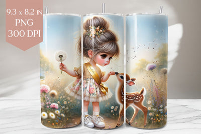 Girl & Fawn Meadow Tumbler Wrap PNG Sublimation BijouBay 