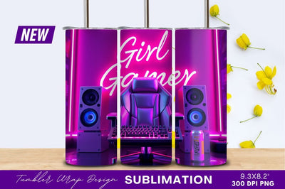 Girl gamer neon setup with chair speakers Sublimation Regulrcrative 