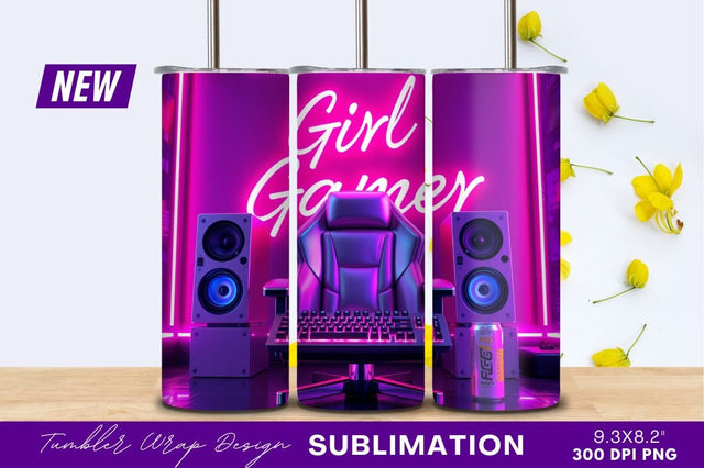 Girl gamer neon setup with chair speakers Sublimation Regulrcrative 