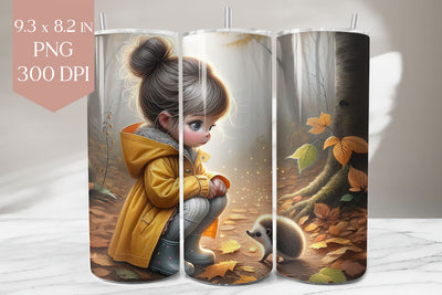 Girl & Hedgehog Fall Tumbler Wrap PNG 20oz Sublimation BijouBay 