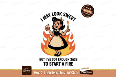 Girl holding cupcake and candle surrounded by flames Sublimation Designangry 