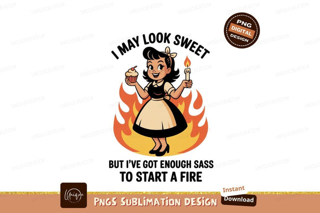 Girl holding cupcake and candle surrounded by flames Sublimation Designangry 