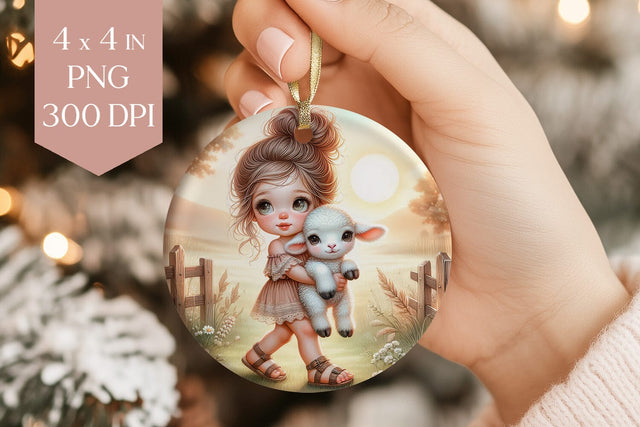 Girl Holding Lamb Ornament PNG Sublimation Sublimation BijouBay 