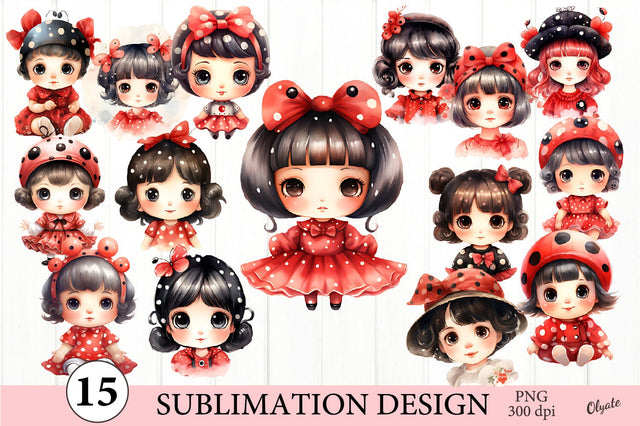 Girl Lady Bug Clipart Bundle. Doll Lady Bug Bundle PNG Sublimation Olga Terlyanskaya 