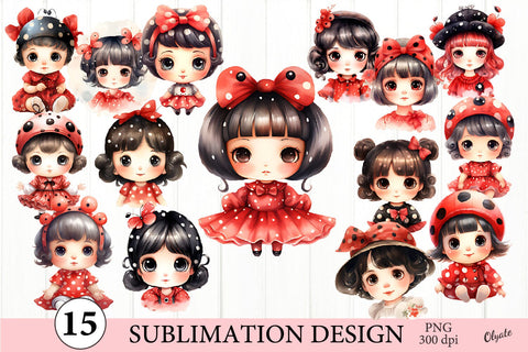 Girl Lady Bug Clipart Bundle. Doll Lady Bug Bundle PNG Sublimation Olga Terlyanskaya 
