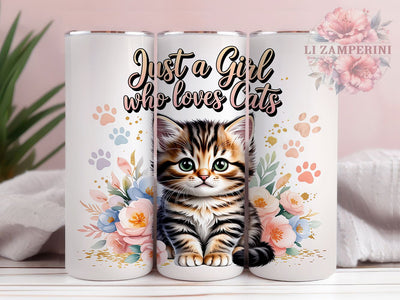 Girl Loves Cats 20oz Tumbler, Girl Loves Cats, Cat Lover, Cute Kitten, Whimsical Charm, Pet Motif, Skinny Tumbler, Sublimation PNG Sublimation Li Zamperini 