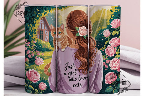 Girl Loves Cats Garden 20oz Tumbler Wrap Sublimation sassyprint 