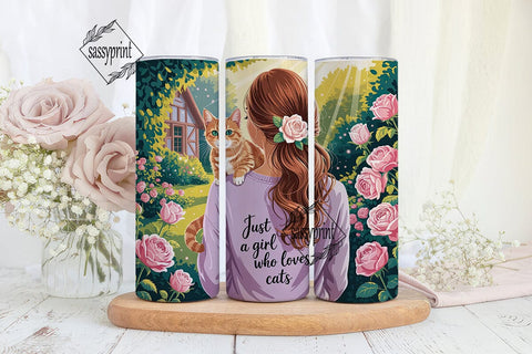 Girl Loves Cats Garden 20oz Tumbler Wrap Sublimation sassyprint 