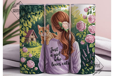 Girl Loves Cats Garden 20oz Tumbler Wrap Sublimation sassyprint 