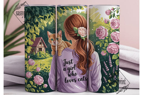 Girl Loves Cats Garden 20oz Tumbler Wrap Sublimation sassyprint 