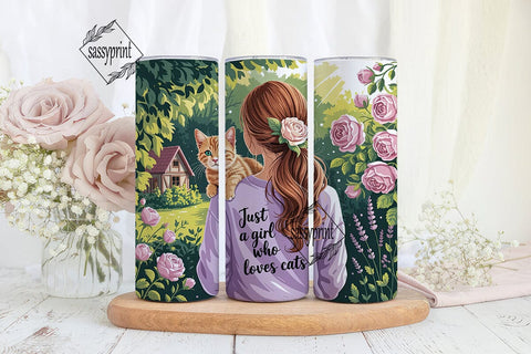Girl Loves Cats Garden 20oz Tumbler Wrap Sublimation sassyprint 