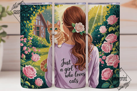 Girl Loves Cats Garden 20oz Tumbler Wrap Sublimation sassyprint 