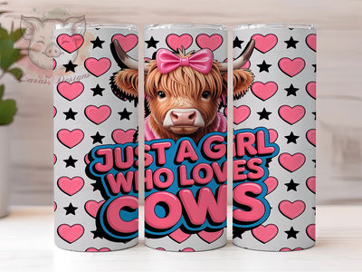 Girl Loves Cows Pop 20oz Tumbler, Cow Motif, Pop Art Style, Girl Theme, Farmhouse Charm, Playful Design, Skinny Tumbler, Sublimation PNG Sublimation Lara' s Designs 