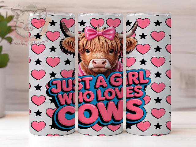 Girl Loves Cows Pop 20oz Tumbler, Cow Motif, Pop Art Style, Girl Theme, Farmhouse Charm, Playful Design, Skinny Tumbler, Sublimation PNG Sublimation Lara' s Designs 