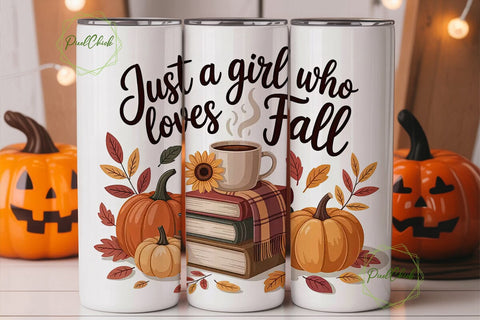 Girl Loves Fall 20oz Tumbler Wrap Sublimation PixelChick 