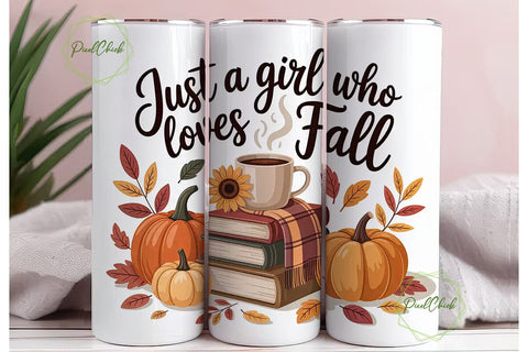 Girl Loves Fall 20oz Tumbler Wrap Sublimation PixelChick 