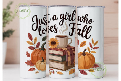 Girl Loves Fall 20oz Tumbler Wrap Sublimation PixelChick 