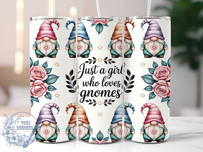 Girl Loves Gnomes 20oz Tumbler Wrap, Gnome Motif, Whimsical Charm, Girl Theme, Fantasy Design, Cute Pattern, Skinny Tumbler, Sublimation PNG Sublimation ToriDesigns 