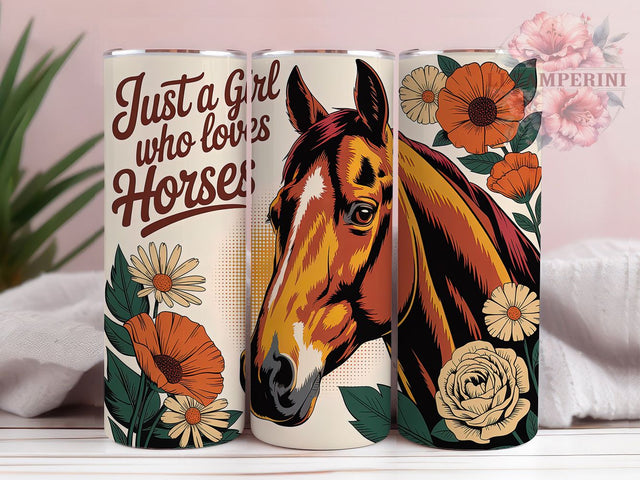 Girl Loves Horses 20oz Tumbler, Floral Horse Wrap, Equestrian Sublimation Design, Horse Lover Theme, Rustic Country Wrap, 20oz Tumbler Design, PNG Tumbler Wrap Sublimation Li Zamperini 