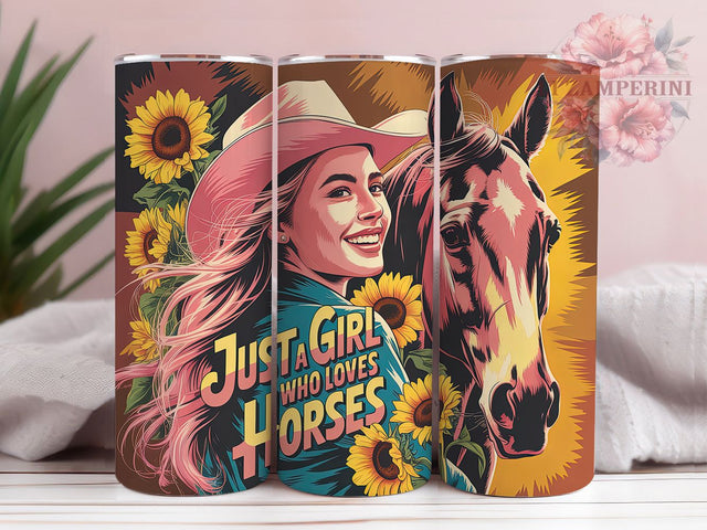 Girl Loves Horses 20oz Tumbler, Just a Girl Who Loves Horses Quote, Western Cowgirl Wrap, Rustic Cowgirl Sublimation, 20oz Tumbler Wrap, Sublimation Design PNG, Country Western Gift Sublimation Li Zamperini 